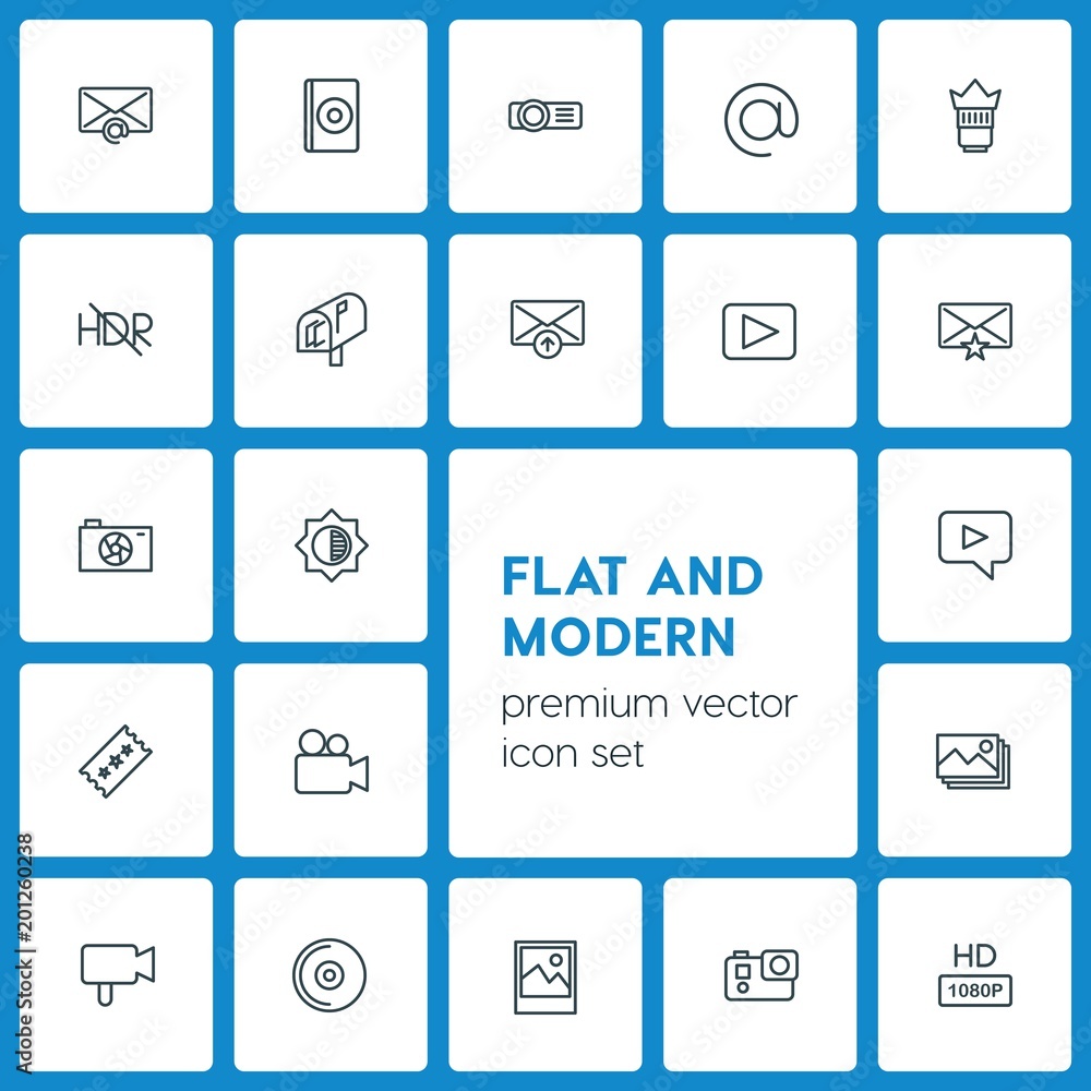 Modern Simple Set of video, photos, email Vector outline Icons. ..Contains such Icons as disk, background, lens, sky, mail, camera, cd and more on dark background. Fully Editable. Pixel Perfect Modern Simple Set of video, photos, email Vector outline Icons. ..Contains such Icons as disk, background, lens, sky, mail, camera, cd and more on dark background. Fully Editable. Pixel Perfect