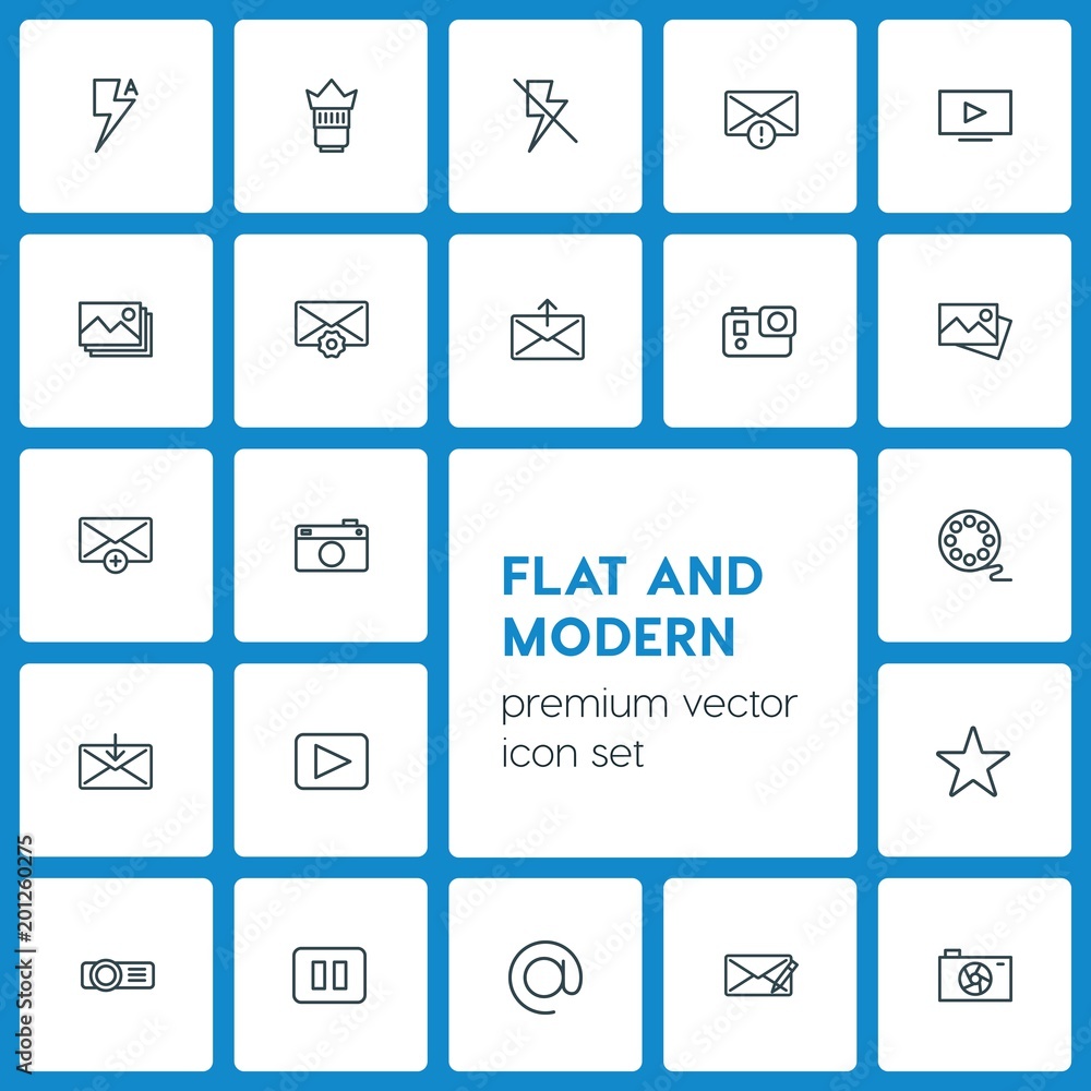 Modern Simple Set of video, photos, email Vector outline Icons. ..Contains such Icons as photography, off, lightning, overfilled, light and more on dark background. Fully Editable. Pixel Perfect Modern Simple Set of video, photos, email Vector outline Icons. ..Contains such Icons as photography, off, lightning, overfilled, light and more on dark background. Fully Editable. Pixel Perfect