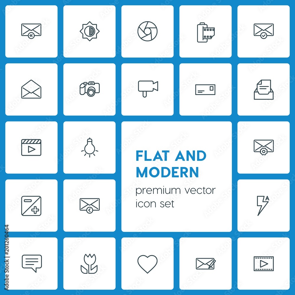 Modern Simple Set of video, photos, email Vector outline Icons. ..Contains such Icons as sign, mail, dark, movie, paper, old, lightbulb and more on dark background. Fully Editable. Pixel Perfect Modern Simple Set of video, photos, email Vector outline Icons. ..Contains such Icons as sign, mail, dark, movie, paper, old, lightbulb and more on dark background. Fully Editable. Pixel Perfect