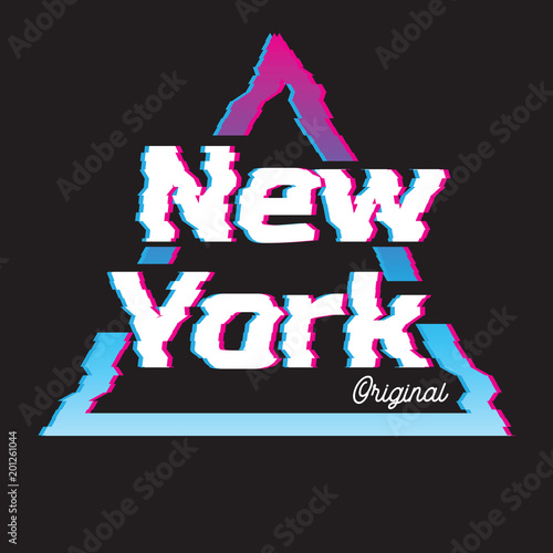 New York city glitch effect retro illustration, skyline city. Vector design for t shirt printing and embroidery.
