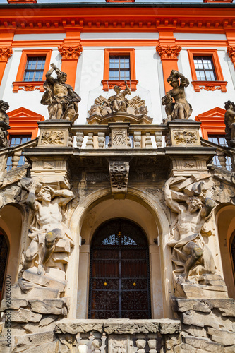 PRAGUE, CZECH REPUBLIC - APRIL, 30, 2017: Details of Troja Palace, hosts the 19th century Czech art collections of the City Gallery.