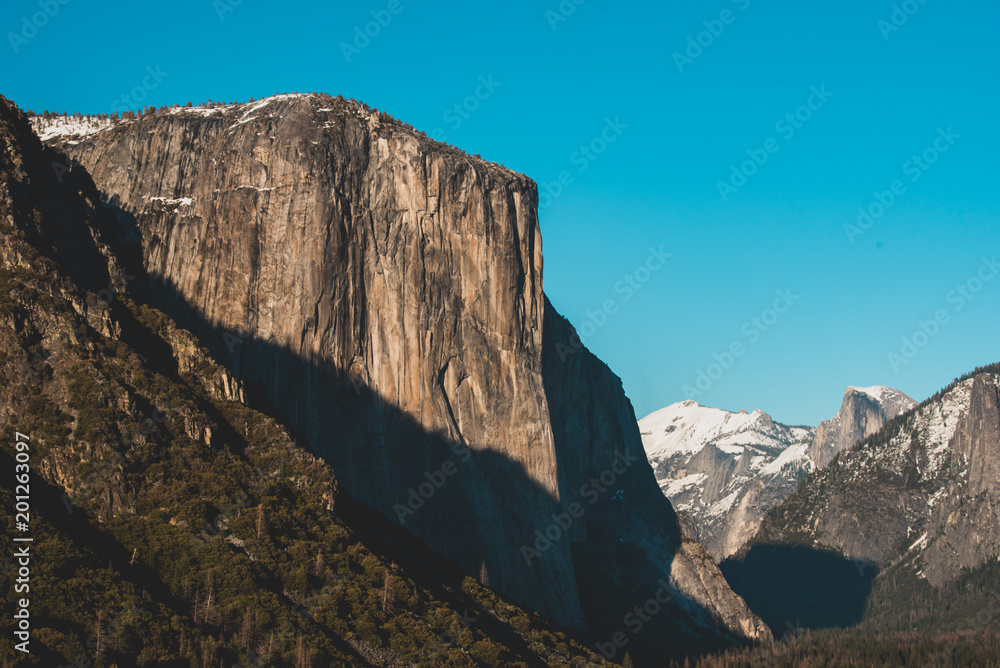 Hiking through Yosemite Valley on a sunny winter blue sky day 2018
