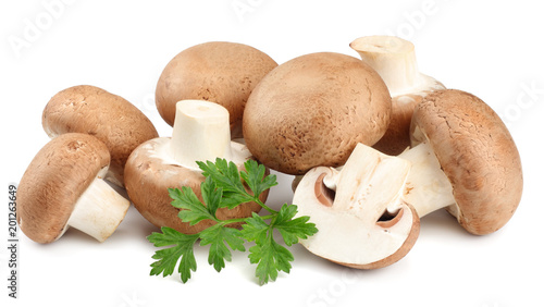 Fresh champignon mushrooms isolated on white background