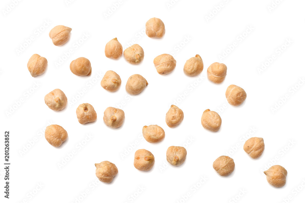 chickpeas isolated on white background. top view chickpeas isolated on white background. top view