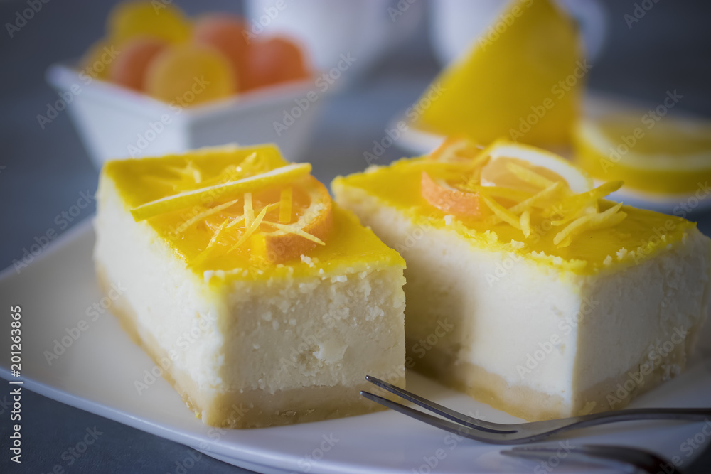 Homemade lemon cheesecake.