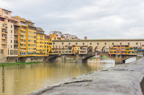 Beautiful panoramic view of the Arno River and the town of Renaissance. Firenze. Florence. Italy