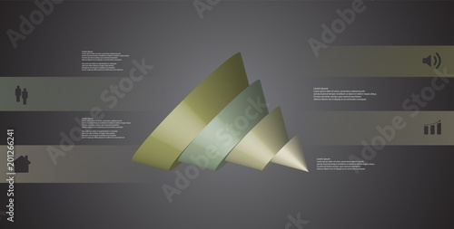 3D illustration infographic template with cone sliced to five spilled parts