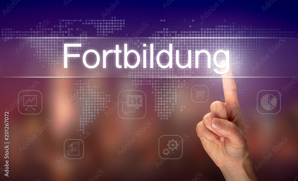 A businessman pressing a Further Education A businessman pressing a Further Education