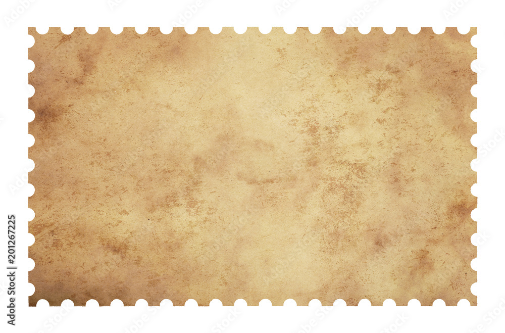 Old grunge blank postage paper stamp on white