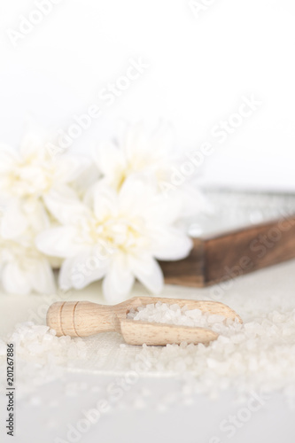 Small Buddha, badth, spa on white background photo