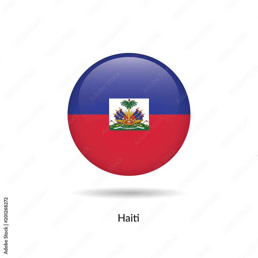 Haiti flag - round glossy button. Vector Illustration.