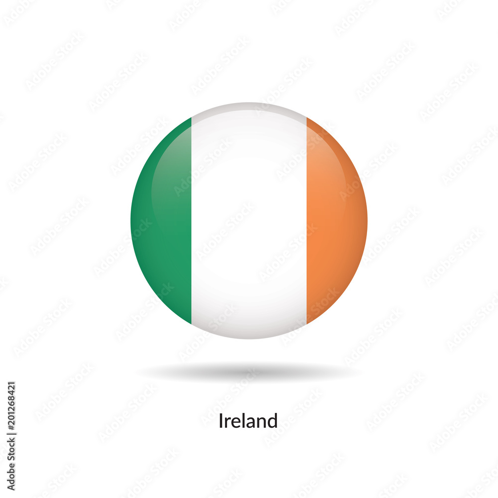 Ireland flag - round glossy button. Vector Illustration.