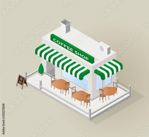 Isometric cafe with chairs
