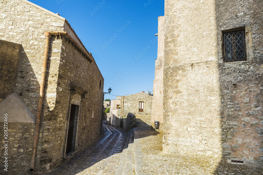 Street of the old town of Erice, Sicily, Italy