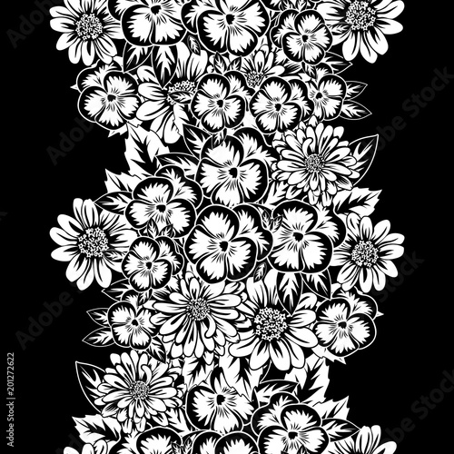 seamless monochrome pattern of flowers for greeting cards, background, price tags