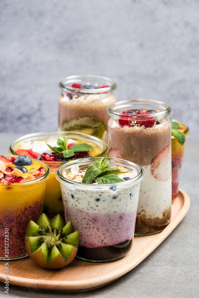 Ripe fruits and superfoods jars Ripe fruits and superfoods jars