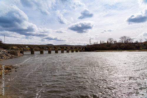 The railway bridge over the Arija reservoir  Burgos  Spain