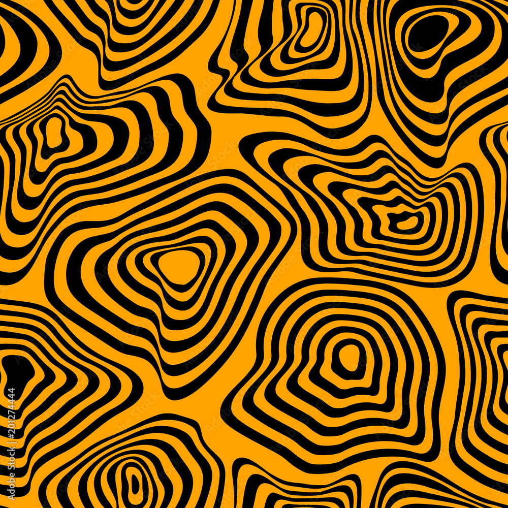 Seamless vector pattern. Ripples. Black on yellow. Isolated