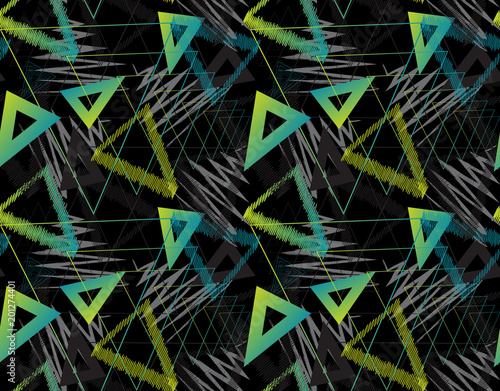 Modern Seamless Geometric Pattern. Abstract Chaotic Background With Geometric Triangle Elements, Lines, Zigzag. Vector Illustration.