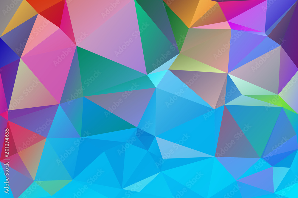 Abstract multicolored polygon, low polygon background. Transfusion of color. Geometric Pattern. Blue, pink, lilac, burgundy, saturated