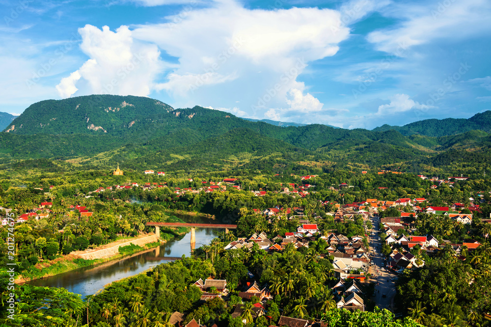 Aerial view of Luang Prabang town in Laos
