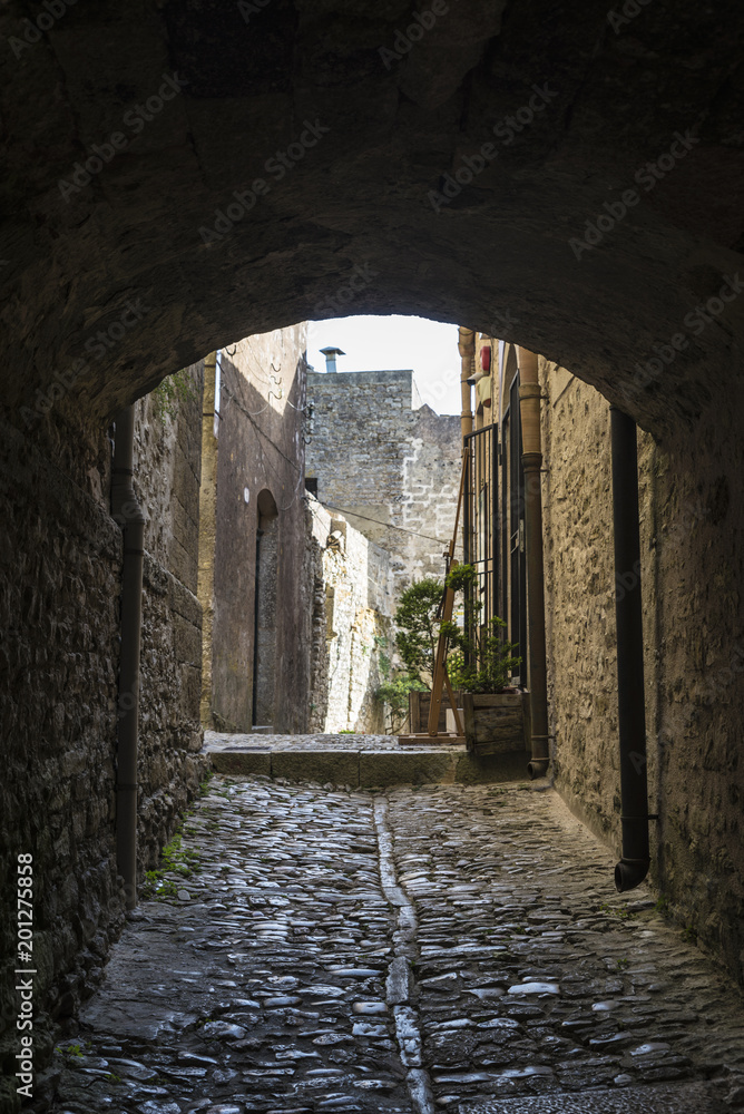 Fototapeta premium Street of the old town of Erice, Sicily, Italy