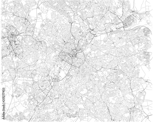 Cartina di Birmingham, vista satellitare, città, Inghilterra, Regno Unito. Strade della città