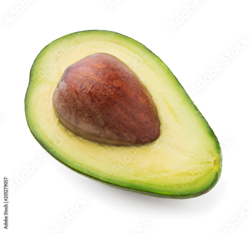 single half of avocado isolated on white background