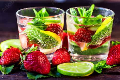 Homemade lemonade with strawberries and mint