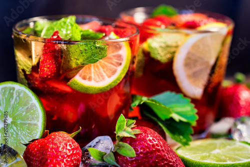 Homemade lemonade with strawberries and mint