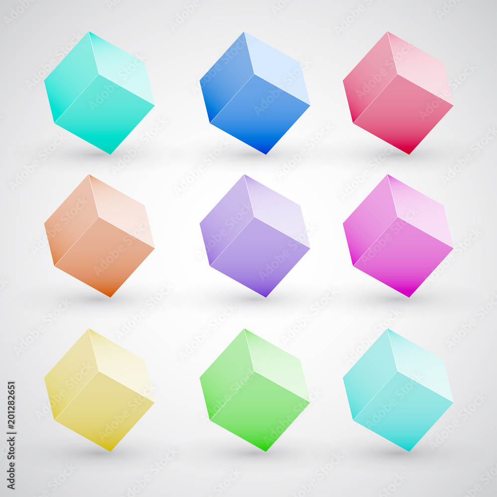 3d cube vector set isolated on white. Web navigation templates with empty space for text or symbols. Modern fresh color blocks for positive, attractive design. 3d cube vector set isolated on white. Web navigation templates with empty space for text or symbols. Modern fresh color blocks for positive, attractive design.