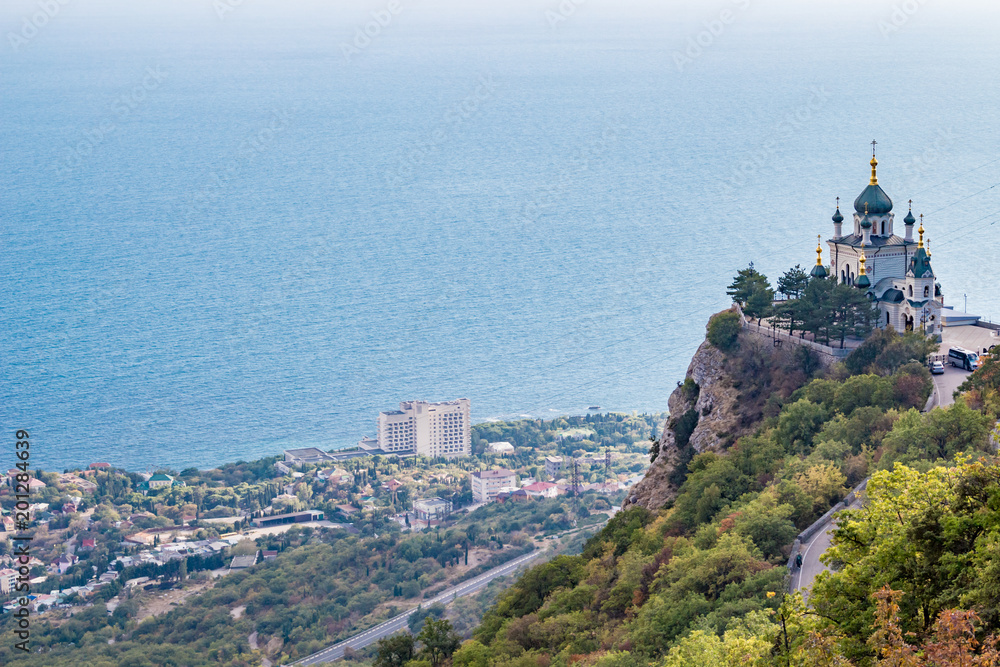FOROS, CRIMEA - SEP. 2014: Church of the Resurrection of Christ on the Red Rock, Foros
