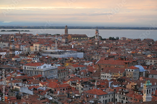 Aerial of Venice at sunset 