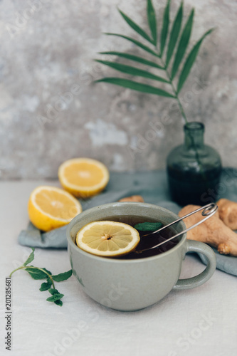 Cup of Ginger tea with lemon