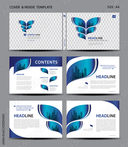 Blue Cover design and inside template for magazine, ads, presentation, annual report, book, leaflet, poster, catalog, printing media, newsletter, business brochure flyer, Horizontal layout vector. A4