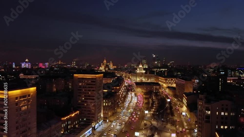 Wallpaper Mural Aerial shooting of Moscow Garden Ring at night. City lights and intensive traffic on the highway. Panoramic cityscape with illuminated buildings. Torontodigital.ca