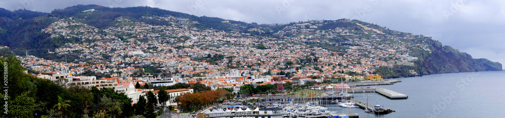 View over the city of Funchal on the island of Madeira in the Atlantic Ocean. It is a busy an thriving city