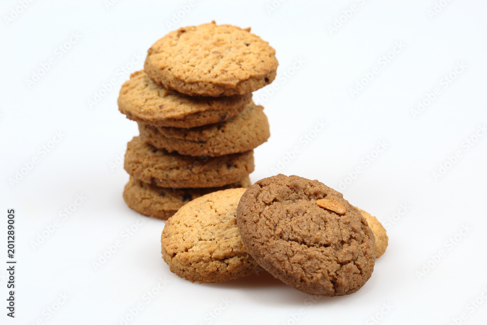 Chocolate chip cookies isolated on white background. Sweet biscuits. Chocolate chip cookies isolated on white background. Sweet biscuits.