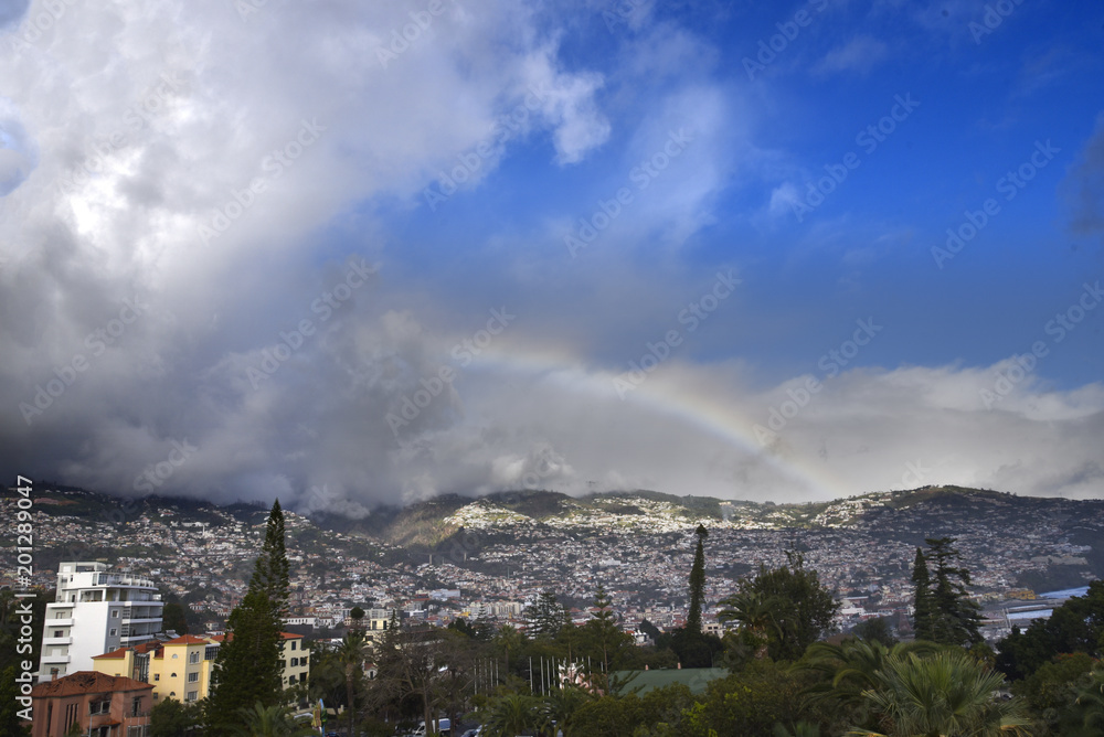 View over the city of Funchal on the island of Madeira in the Atlantic Ocean. It is a busy an thriving city