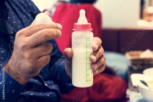 Closeup of milk bottle photo