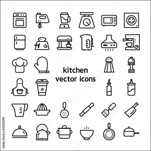 	 Stock vector illustration - Outline web icon set linear icon kitchen and food , appliance 