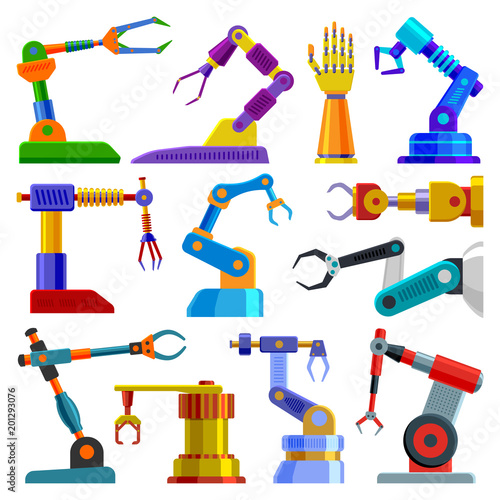 Valokuva Robot arm vector robotic machine hand technology equipment illustration set of r