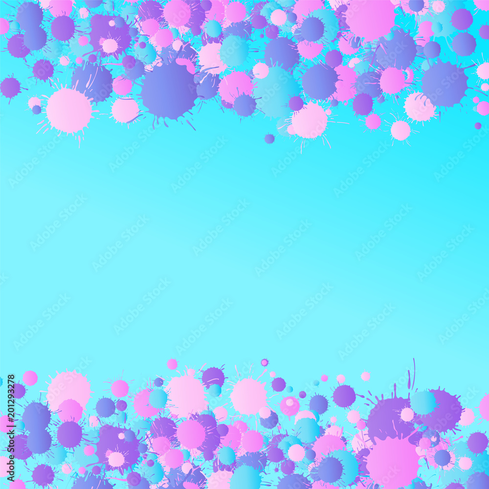 Pink, purple, blue vector watercolor drops on the turquoise background