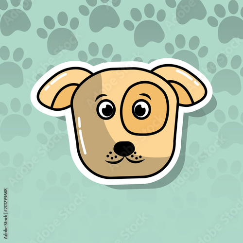 pet dog animal head cartoon with paws print background vector illustration