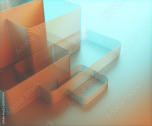 Fototapeta Naklejka Na Ścianę i Meble -  3D illustration. Artistic abstract tubular structure. Image with light and colorful shadow in blue and orange.