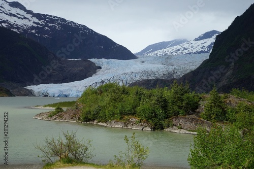 Blue ice of Mendenhall glacier, view from the side