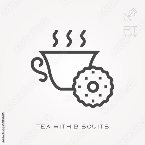 Line icon tea with biscuits