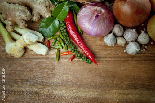 thai spicy food on top of wood table photo