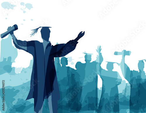Graduation in silhouette in water color painting