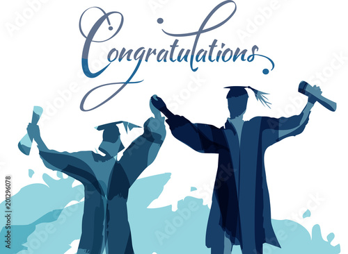 Graduation in silhouette in water color painting